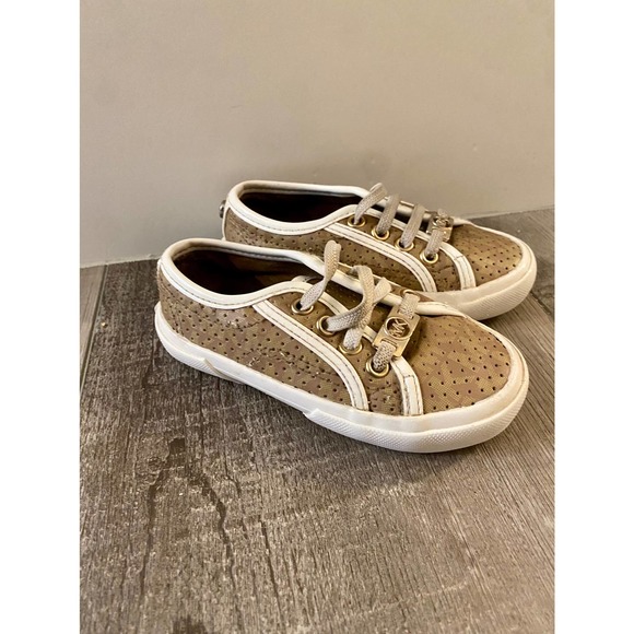 Classic Gold MIchael Kors Monogram Logo Slide On Shoes Little Girls Size 7 - Picture 1 of 8
